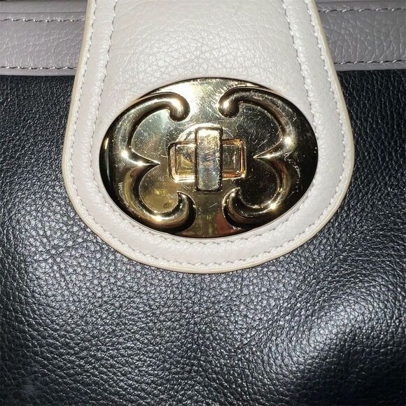 Emma Fox Women's Black, Cream & Taupe Leather Satchel Handbag Medium Size - Picture 2 of 14